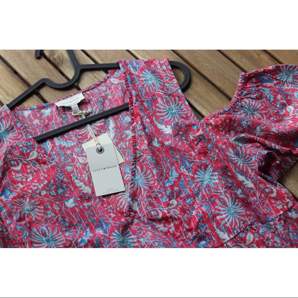 LuckyBRAND PinkCold Shoulder Blouse Floral Sparkle - Picture 4 of 6